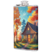 Natuur landschap met een huisje in het bos heupfles (Links)