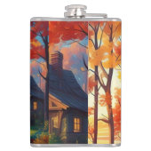 Natuur landschap met een huisje in het bos heupfles (Achterkant)