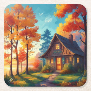 Natuur landschap met een huisje in het bos kartonnen onderzetters