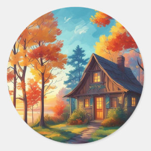 Natuur landschap met een huisje in het bos ronde sticker