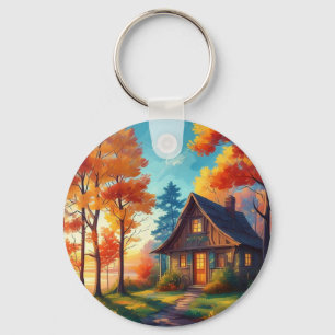 Natuur landschap met een huisje in het bos sleutelhanger
