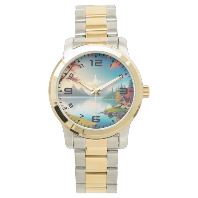 Natuur landschap met een meer en huisje horloge (Voorkant)