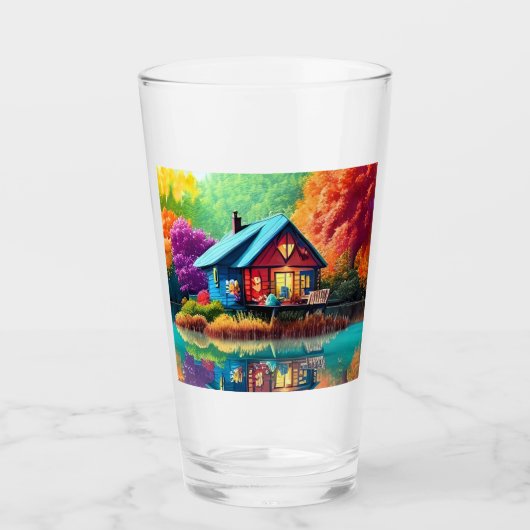 Natuur Landschap met meer, Cottage, Herfst Glas (Voorkant)