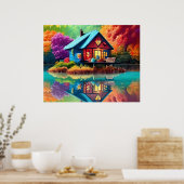 Natuur Landschap met meer, Cottage, Herfst Poster (Keuken)