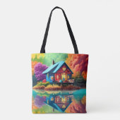 Natuur Landschap met meer, Cottage, Herfst Tote Bag (Achterkant)