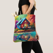 Natuur Landschap met meer, Cottage, Herfst Tote Bag (Dichtbij)