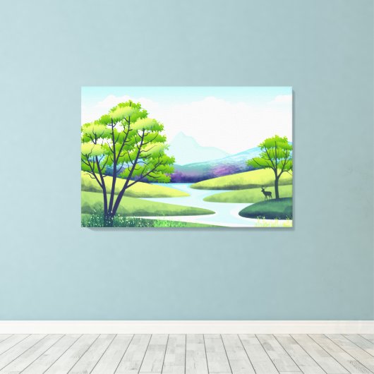 Natuur Landschap met Meer en Herten Canvas Afdruk (Insitu (Houten vloer))
