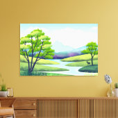 Natuur Landschap met Meer en Herten Canvas Afdruk (Insitu (Woonkamer))