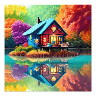 Natuur landschap met meer en najaar-38566 foto afdruk