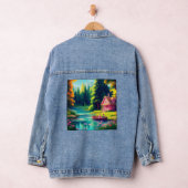 Natuur landschap met roze huisje denim jacket (Hangar)