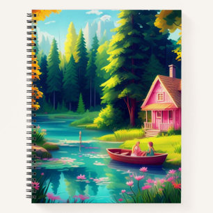 Natuur landschap met roze huisje notitieboek
