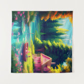 Natuur landschap met roze huisje wandkleed (Voorkant (horizontaal))