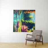 Natuur landschap met roze huisje wandkleed (In Situ (horizontaal))