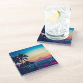 Natuur landschap met zwembad Palmbomen-25925 Glazen Onderzetter (Schuin)