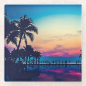 Natuur landschap met zwembad Palmbomen-25925 Glazen Onderzetter (Voorkant)