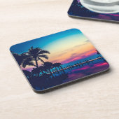 Natuur Landschap met Zwembad Palmbomen Bier Onderzetter (Linkerzijde)