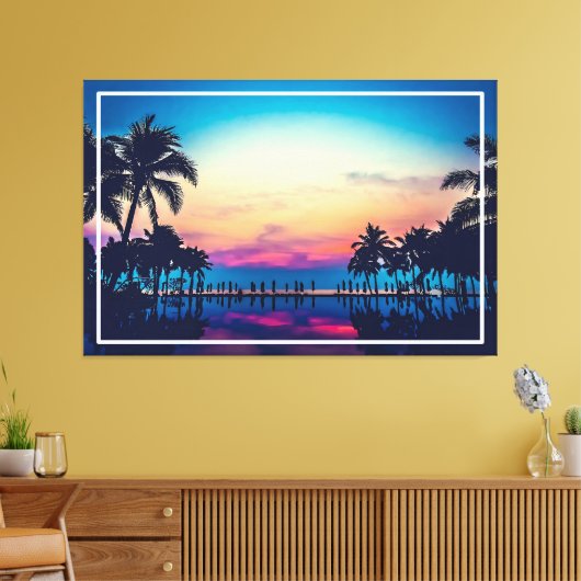 Natuur Landschap met Zwembad Palmbomen Canvas Afdruk (Insitu (Woonkamer))