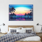 Natuur Landschap met Zwembad Palmbomen Canvas Afdruk (Insitu (Slaapkamer))