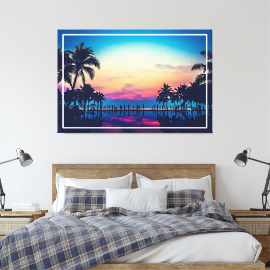 Natuur Landschap met Zwembad Palmbomen Canvas Afdruk (Insitu (Slaapkamer))