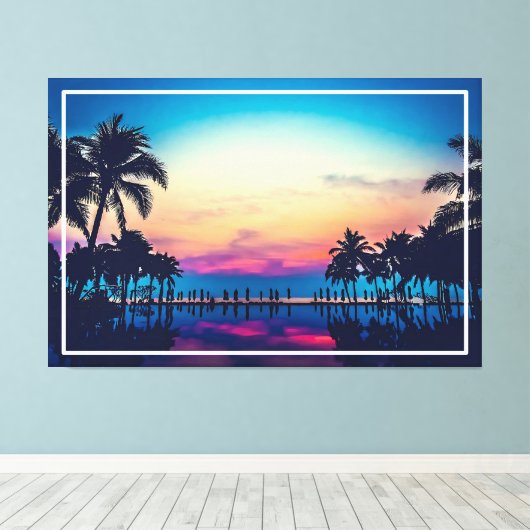 Natuur Landschap met Zwembad Palmbomen Canvas Afdruk (Insitu (Houten vloer))