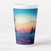 Natuur Landschap met Zwembad Palmbomen Latte Mok (Voorkant)