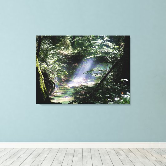 Natuur landschap zonlicht door bomen op de kreek canvas afdruk (Insitu (Houten vloer))