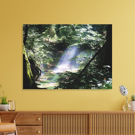 Natuur landschap zonlicht door bomen op de kreek canvas afdruk (Insitu (Woonkamer))