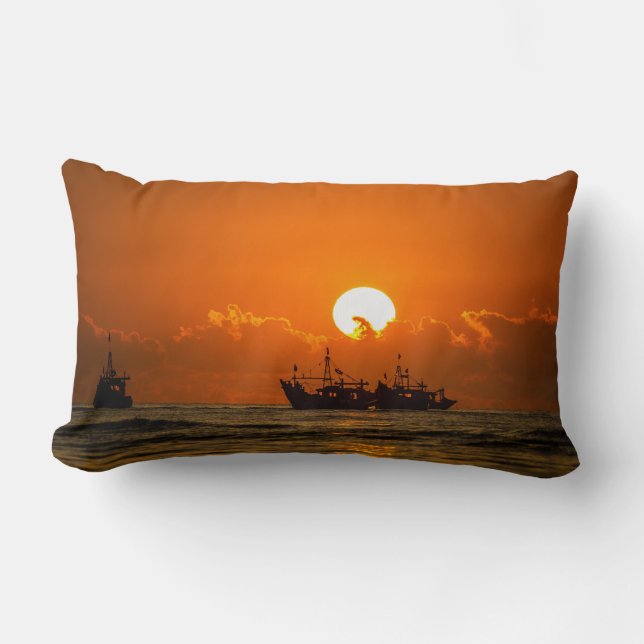 Natuur Landschap Zonsondergang met Boot-68465 Kussen (Voorkant)