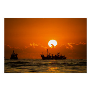 Natuur Landschap Zonsondergang met Boot-68465 Perfect Poster