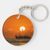 Natuur Landschap Zonsondergang met boot-68465 Sleutelhanger (Achterkant)