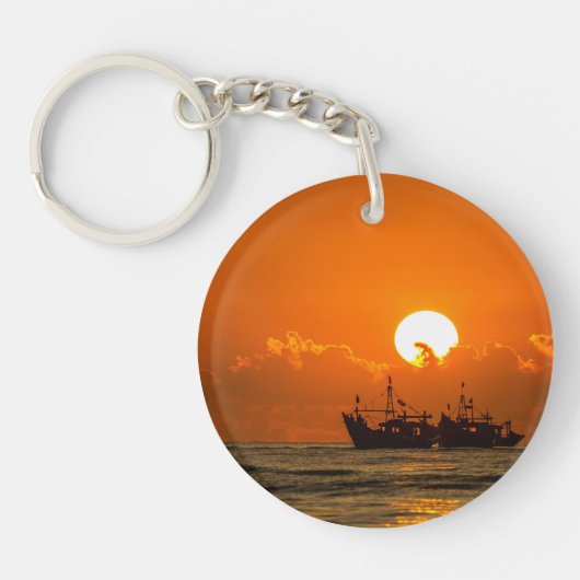 Natuur Landschap Zonsondergang met boot-68465 Sleutelhanger (Voorkant)