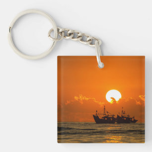 Natuur Landschap Zonsondergang met Boot-68465 Sleutelhanger