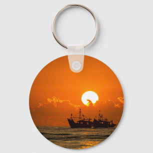 Natuur Landschap Zonsondergang met boot-68465 Sleutelhanger
