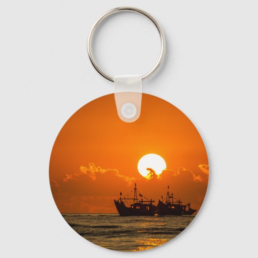 Natuur Landschap Zonsondergang met boot-68465 Sleutelhanger (Voorkant)