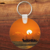 Natuur Landschap Zonsondergang met boot-68465 Sleutelhanger (Achterkant)
