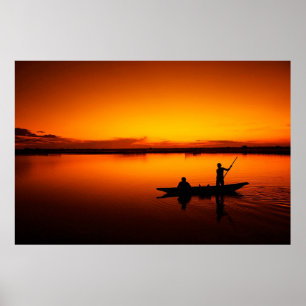 Natuur Landschap Zonsondergang met Boot Poster