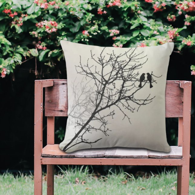 natuur landschap zwarte witte boom silhouet buitenkussen (zen nature landscape black white tree silhouette outdoor pillow)