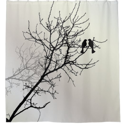 natuur landschap zwarte witte boom silhouet douchegordijn (Voorkant)