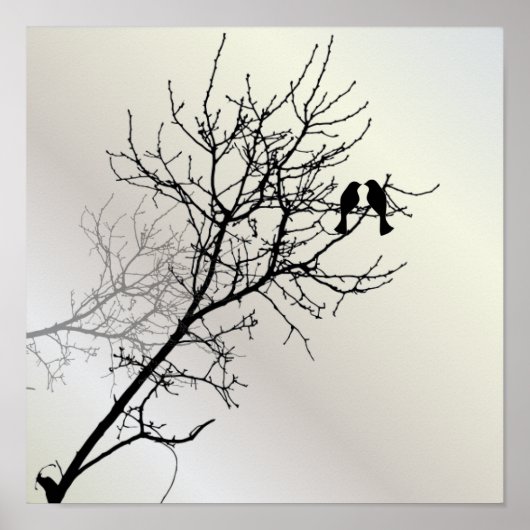 natuur landschap zwarte witte boom silhouet poster (Voorkant)