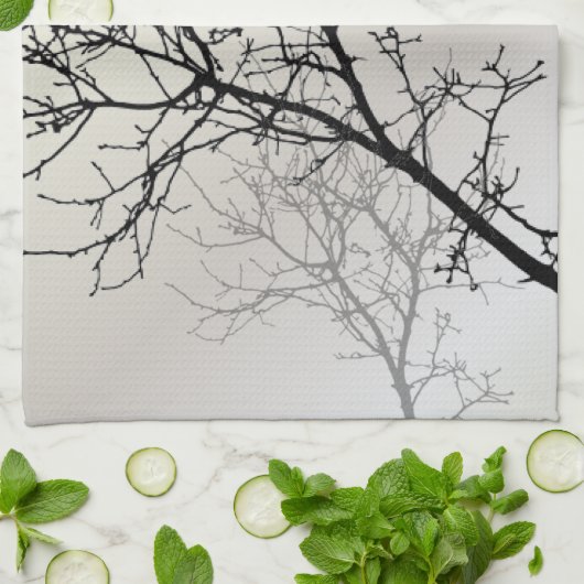 natuur landschap zwarte witte boom silhouet theedoek (Gevouwen)