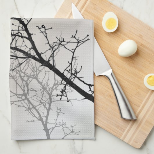 natuur landschap zwarte witte boom silhouet theedoek (Quarter Fold)