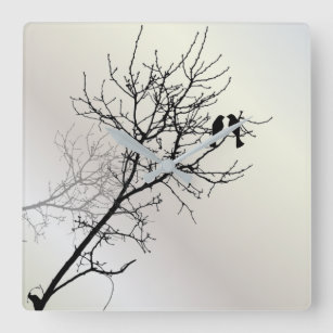 natuur landschap zwarte witte boom silhouet vierkante klok