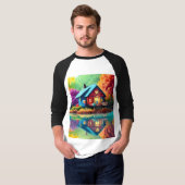 Natuur Landschapsillustratie met Lake Cottage T-shirt (Voorkant volledig)