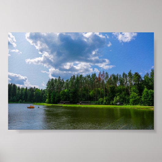 Natuur landschapsmeer Boat Belarus Poster (Voorkant)