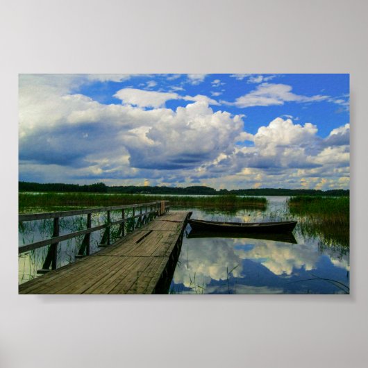 Natuur landschapsmeer Boat Belarus Poster (Voorkant)