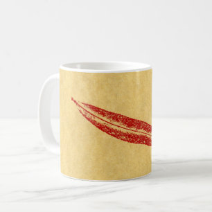 Natuur Leaf Print willeaf rood op bruin papier. Koffiemok