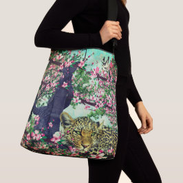 Natuur lentesbloesems Leopard Birds Crossbody Tas