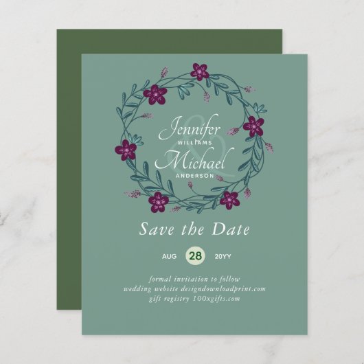 Natuur Liefhebbers Bruiloft Foral Groen Rustiek Bo (Voorkant / Achterkant)