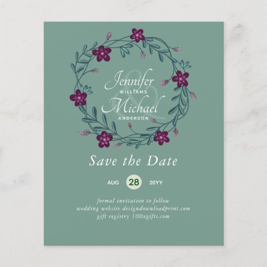 Natuur Liefhebbers Bruiloft Foral Groen Rustiek Bo (Voorkant)