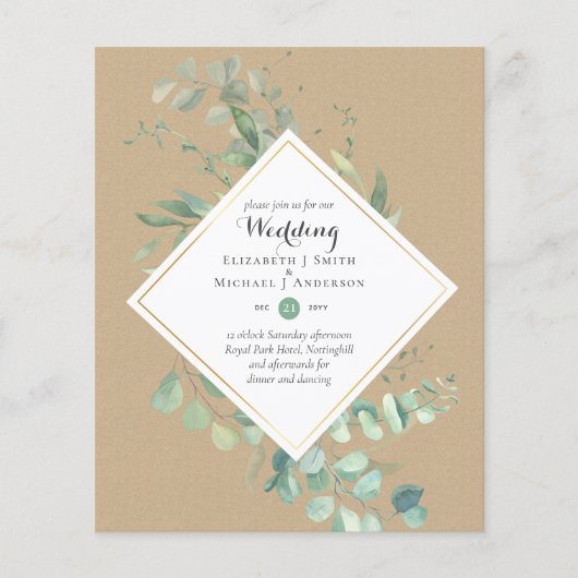 Natuur Liefhebbers Bruiloft Foral Groen Rustiek Bo (Voorkant)